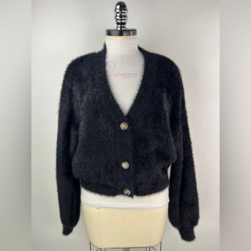 💚 2937. Fuzzy Black Button Front Cardigan